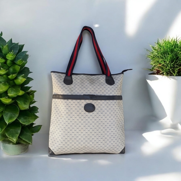 💚 Gucci Vintage GG Mini Monogram Canvas Large Tote Shoulder Bag VTG - Picture 1 of 16